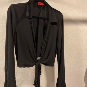 Elegant Black Tie-Front Blouse